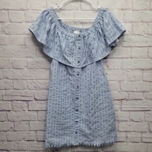 Umgee Off Shoulder Mini‎ Dress Size S Light Blue Ruffle Top Boho Cottage Coastal